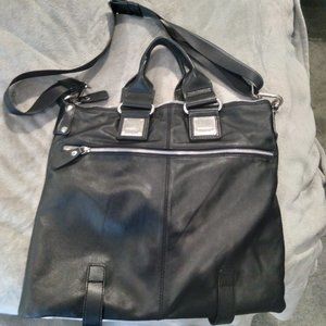 Nicoli Italian Leather Satchel Cross Body Bag Black Large